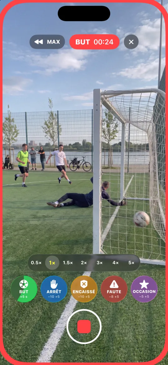 Un but lors d'un match amateur, le bouton d'événement en plein décompte