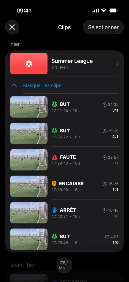 La galerie de Minus5 : le match en un seul projet avec ses clips, chacun avec son temps de jeu et son score